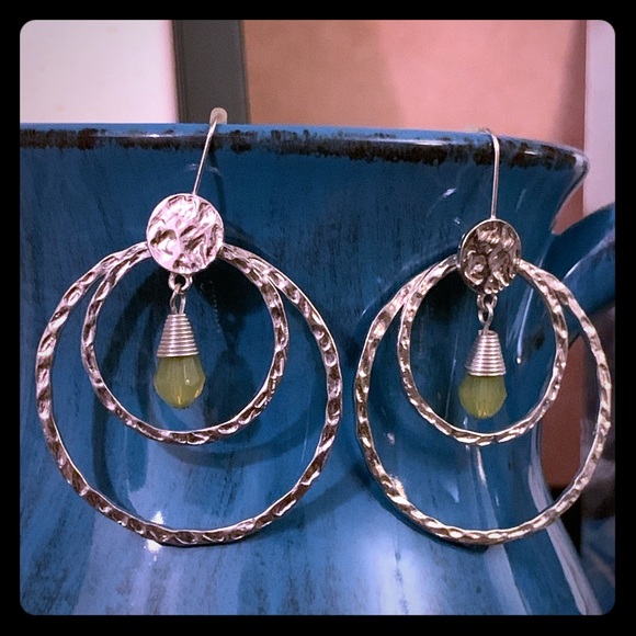 Jewelry - Hammered silver, double hoop dangle earrings